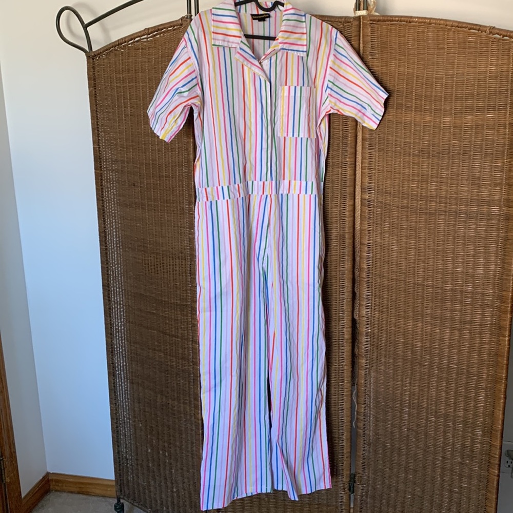 Nooworks size L vertical stripe rainbow jumpsuit